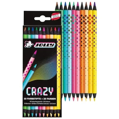 Abbildung von JOLLY Next Generation, Crazy Buntstifte, 10 Doppelseitige bruchsichere Farbstifte mit 20 Farben, Schwarzes Holz, Runde ergonomische Stiftform, modisches Design