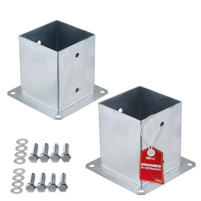 Abbildung von SOTECH 2er SET Bodenhülse vierkant 120 x mm, 152 mm Höhe, Stahl feuerverzinkt, Bodenanker zum Aufschrauben für Vierkantholz optimal den Außeneinsatz
