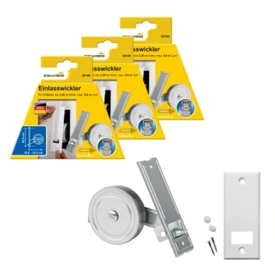 Abbildung von 3 er Set Schellenberg 50100 Einlasswickler MAXI + 53103 Abdeckplatte Standard, Lochabstand 10,5 cm, Gurtwickler für Rollladengurte mit 23 mm Breite