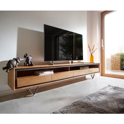 Abbildung von Lowboard Stonegrace 240 cm Akazie Natur 2 Fächer 4 Schubladen Steinfurnier V Fuß
