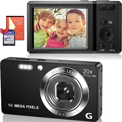 Abbildung von Digitalkamera 56MP 4K FHD Fotoapparat 20X Digitalzoom Fotokamera 2,7&quot; LCD Tragbare Kompaktkamera, Autofokus Wiederaufladbare Kamera Digital mit 32GB Karte für Kinder Teenager Anfänger Geschenk