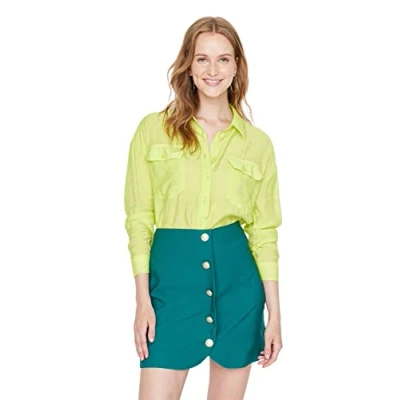 Abbildung von Trendyol Damen Women&#039;s Mini Asymmetric Straight Woven Fabric Skirt Rock, Grün, 38 EU