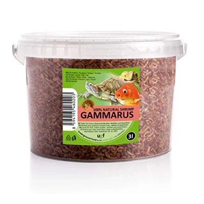Abbildung von UGF Premium Gammarus Bachflohkrebse Getrocknet, 3 Liter ≈ 300g Eimer, Schildkrötenfutter, Fischfutter Aquarium, Axolotl Futter, Hamsterfutter, Igelfutter, Koi Rattenfutter
