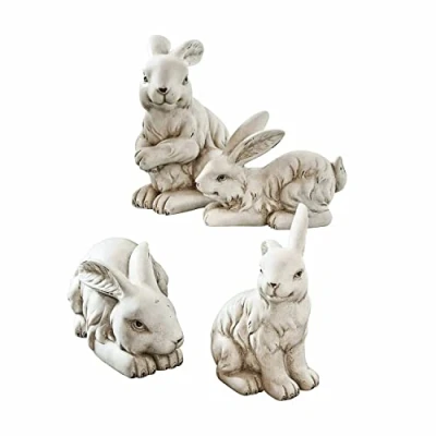 Abbildung von Loberon Hase 4er Set Finna, dekorative Hasenfamilie, echte Handarbeit, Tierfiguren, Ostern, Osterfiguren, Osterdekoration, Polyresin, antikweiß