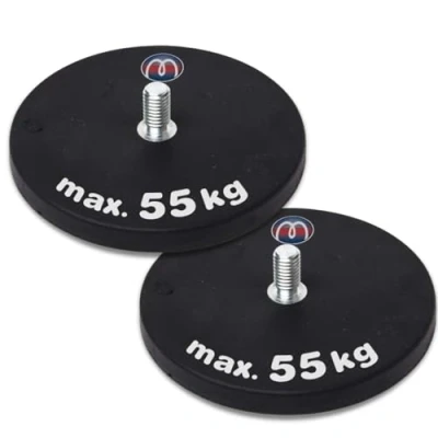 Abbildung von 2 x Neodym Magnet System gummiert Ø 88 mm Gewinde Zapfen (Außen Gewinde) M8 Haftkraft 55 kg Stück Starke Magnete mit Gummi Mantel Anti Rutsch Beschichtung
