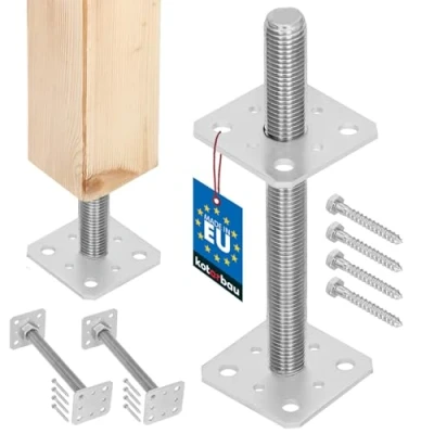 Abbildung von KOTARBAU® 2er Set Pfostenträger 80 mm x 250 Gewinde M24 Verzinkt Stützenfuß Höhenverstellbar Bodenfuß Betonfuß Zum Aufschrauben Regulierbar