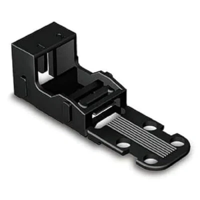 Abbildung von WAGO Befestigungsadapter 221 502/000 004 für 2 Leiter Klemmen, 4 mm², 10 Stück, Schraubbefestigung Verbindungsklemmen, geeignet stehende und liegende Montierung, schwarz