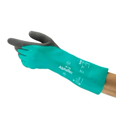 Abbildung von Ansell AlphaTec 58 735 Chemikalienschutz Handschuhe aus Nitril Schnittschutz, Heimwerker , Industrie und Mechanik Arbeiten, Grün, Größe 7 (6 Paar)