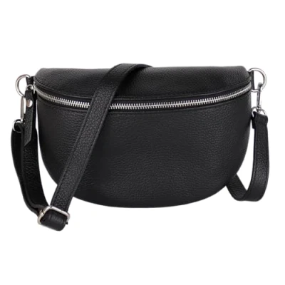 Abbildung von MIRROSI Bauchtasche UNISEX, Echtleder, Leder, Made in Italy, Umhängetasche, Brusttasche, (Schultertasche für jeden Anlass, 2 Größen auswählbar), Crossbody Bag, Schwarz, KROKO Optik mit verstellbaren Schulterriemen