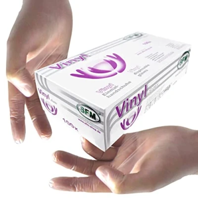 Abbildung von SFM ® CLEARIES Vinyl : S, M, L, XL klar puderfrei Einmalhandschuhe Einweghandschuhe Untersuchungshandschuhe Vinylhandschuhe M (200)