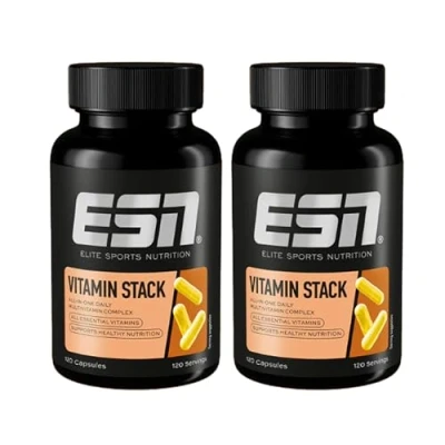 Abbildung von ESN Vitamin Stack, Multivitamin Kapseln, 2 x 120 Stück 8 Monate Vorrat, hochdosiert, 13 wertvolle Vitamine in einer Kapsel, nur 1 Kapsel täglich, made Germany