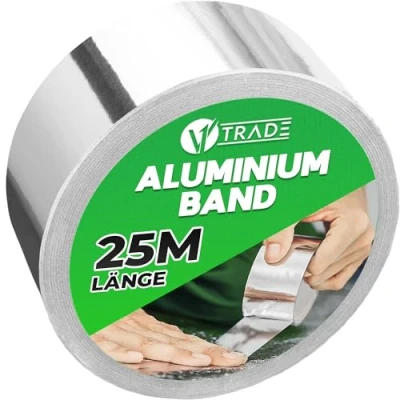 Abbildung von V1 TRADE Aluminium Klebeband Hitzebeständiges 48 mm x 25 m 1 Rolle Wasserdichtes Alu zum Reparieren von Metalloberflächen Metallklebeband UV Beständig Starke Aluband Selbstklebend
