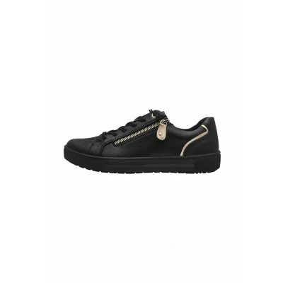 Abbildung von Jana Damen Sneaker flach mit Reißverschluss Vegan, Schwarz (Black/Gold), 37 EU