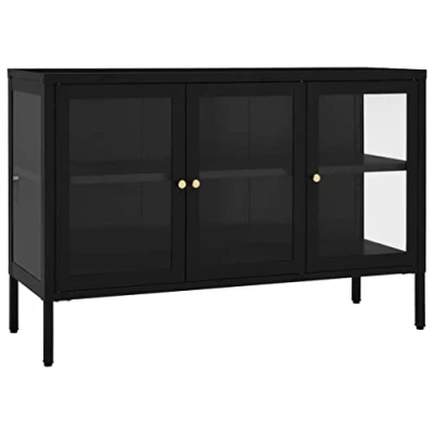 Abbildung von vidaXL Sideboard Kommode Anrichte Schrank Beistellschrank Mehrzweckschrank Standschrank Bücherschrank Lagerschrank Schwarz 70x35x70cm Stahl Glas