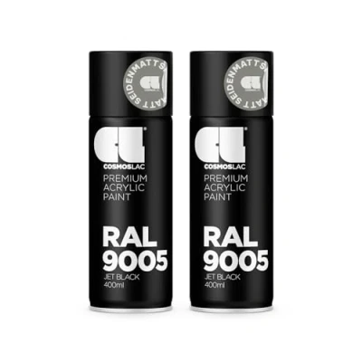 Abbildung von COSMOS LAC Sprühlack Sprühdose 400ml Sprühfarbe für den DIY Bereich, geeignet alle Oberflächen Lackspray 2, RAL 9005 schwarz seidenmatt