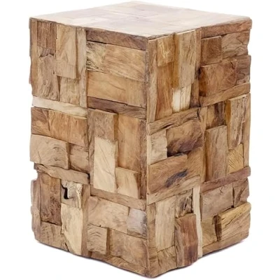Abbildung von Brillibrum Design Teakholz Beistelltisch Treibholzhocker Handmade Teak Hocker Mosaik 45 x 30 cm (H B T)