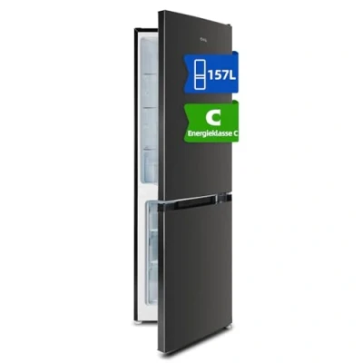 Abbildung von CHIQ CBM157LC Kühl Gefrierkombination, Kühlschrank mit Gefrierfach, 157L(109L/48L), EEK C, 121 kWh/Jahr, 4 Sterne Gefrieren, 144 cm Höhe, Low Frost, 39dB Ultra Leise, Türumschlag Möglich, Schwarz