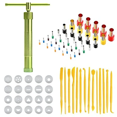 Abbildung von Allazone 56 Stück Clay Extruder Handwerk Maschine mit 20 Formen Zuckerpaste Extruder, Polymer Ton Schneider, DIY Werkzeug für Tonmodellierwerkzeug