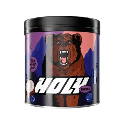 Abbildung von HOLY Energy Gaming Booster &#039;Blueberry Bear&#039; mit Blaubeere &amp; Kokos Geschmack Pulver 50 Portionen NewCaff Grüntee Extrakt Focus Drink Vegan 100% natürlichen Fruchtaromen