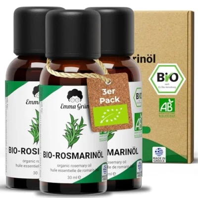 Abbildung von Emma Grün® Bio Rosmarinöl hochdosiert [100% Naturrein] Rosemary Oil Naturreines 3x 30ml QUALITÄT AUS GRIECHENLAND Ätherische Öle Naturrein