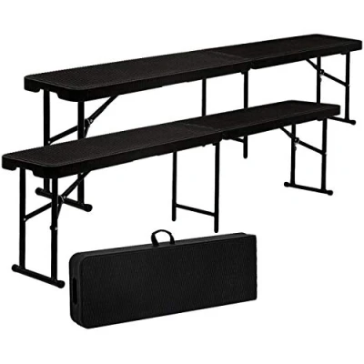 Abbildung von AMANKA 300kg Bierbank 2er Set 184x30x43 Rattan Optik Wetterfest Klappbar Kunststoff Bank Sitzbank