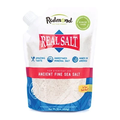 Abbildung von Redmond Real Salt Fine Salz, 454g Nachfüllbeutel reines, natürliches Ur Meer Salz aus Utah, unbehandelt, mittelgroße Körnung, reich an Mineralien