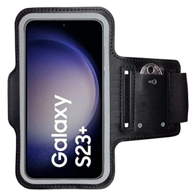 Abbildung von CoverKingz Sportarmband für Samsung Galaxy S23 Plus Armtasche mit Schlüsselfach Oberarm Halterung Sport Laufarmband Handy Armband Schwarz