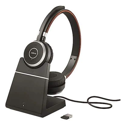 Abbildung von Jabra Evolve 65 SE Schnurloses Stereo Headset Bluetooth mit Mikrofon Geräuschunterdrückung, langlebigem Akku und Ladestation UC Zertifiziert für Zoom, Unify mehr Schwarz, 6593 833 499