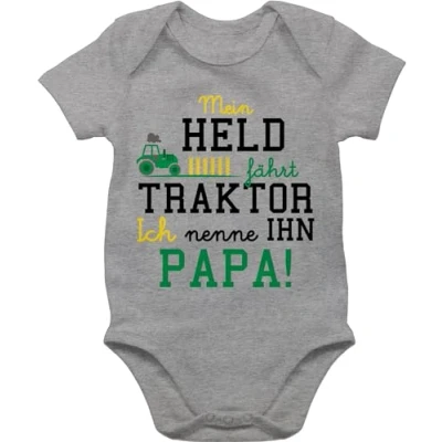 Abbildung von Baby Body Junge Mädchen Traktoren Mein Held fährt Traktor 3/6 Monate Grau meliert bz10 sprüche trecker individuell kurzarm traktor, mit sprüchen babybuddy drauf daddy is my hero bodies