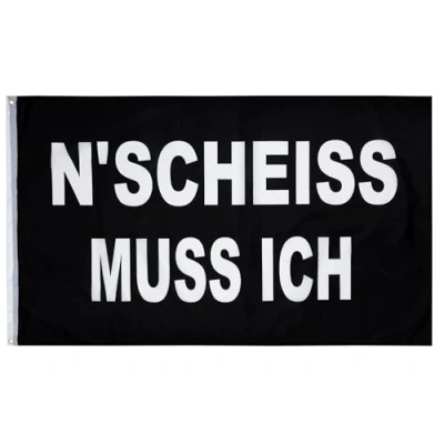 Abbildung von PHENO FLAGS Flagge Ein Scheiß MUSS ich Flagge, 90x150cm (Lustige Fahne für Fahnenmast und Garten, N&#039;SCHEISS ICH), Hochwertig &amp; Wetterfest