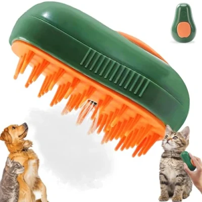 Abbildung von Steamy Cat Brush, 3 in 1 Dampfbürste Für Katzen Katzenbürste mit Dampf Hundebürste Haustierbürste Haustier Bürsten Selbstreinigende Zupfbürste, Hunde Massage Selbstreinigung (Grün)