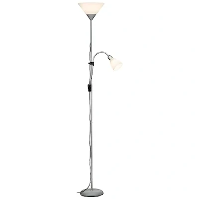 Abbildung von Brilliant Deckenfluter Spari, LED wechselbar, Warmweiß, Stehlampe Lesearm silber/weiß