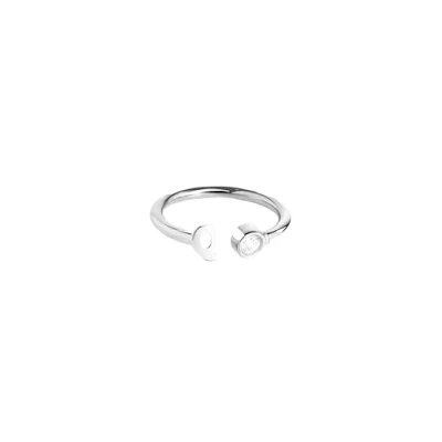 Abbildung von SINGULARU Personalisierter Ring Letter Diamond Silber Verstellbarer 925 Sterlingsilber mit Rhodiumbeschichtung Einheitsgröße Damenschmuck Buchstabe Q