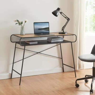 Abbildung von en.casa Schreibtisch, »Krødsherad« mit unterem Ablagefach 76x106x46cm Schwarz/Eiche