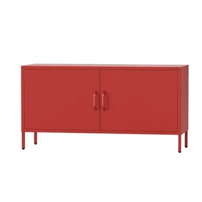 Abbildung von Jan Nowak TV Schrank, Fernsehschrank Metall ROSA Board Glitzernd für Wohnzimmer, Schlafzimmer Industrial Loft Stil Fernsehtisch mit Türen und Stauraum 115 x 59,5 40 cm Rot