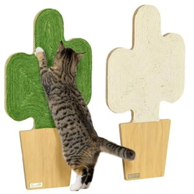 Abbildung von PawHut Kratzbrett Kratzmatte Katze, 2er Set Katzenkratzbretter aus Juteseil, (Kratzpappe, 2 tlg., Kratzwand), im Kakteen Design, 30 x 60 cm