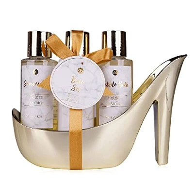 Abbildung von accentra MARBLE Badeset Geschenkset in wunderschönem, goldenem Pumps 4 teiliges Beautyset Pflegeset Duschset für ein entspanntes SPAErlebnis