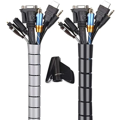 Abbildung von MOSOTECH Universal Kabelschlauch 2 x 3m Flexible Kabelkanal Cord Organizer Kabelhülle Schutz System fürTV, Computer, Heimkino Schwarz und Grau (300x ∅28mm,300x∅22m)