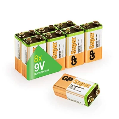 Abbildung von GP 9Volt Block Batterien (6LR61, MN1604, 9V E Block) Spannung: 9 Volt Super Alkaline, geeignet für vielseitige Anwendungen (8 Stück Blockbatterien)