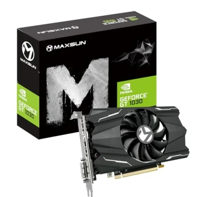 Abbildung von maxsun GEFORCE GT 1030 4GB GDDR4 Video Grafikkarte GPU Mini ITX Design, HDMI, DVI D, Single Fan Cooling System