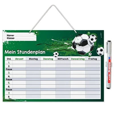 Abbildung von younikat Stundenplan abwischbar zum aufhängen I Fußball grün inkl. Stift wiederbeschreibbar Grundschule Jungen Mädchen dv988