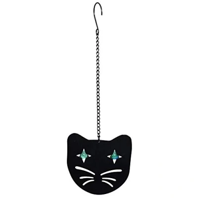 Abbildung von Esschert Design Vogelscheuche Katzen Gesicht aus Weichstahl/Glas, 12 x 1,7 cm, Glasperlen als Augen, schwarz