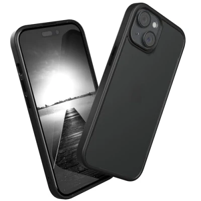 Abbildung von EAZY Case Hybrid Outdoor kompatibel mit iPhone 15 Handyhülle für Hülle als Fallschutz schlanke Schutzhülle stoßfestes Cover in Matt Transparent/Schwarz