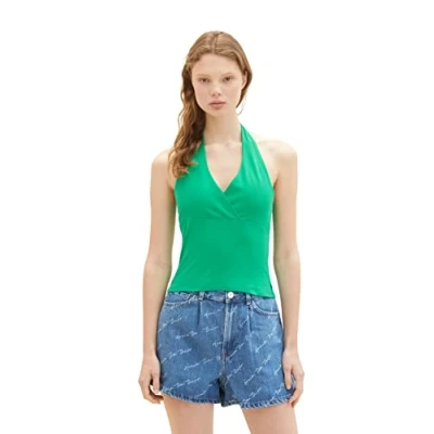 Abbildung von TOM TAILOR Denim Damen 1037246 Basic Neckholder Top, 17327 Vibrant Light Green, XL