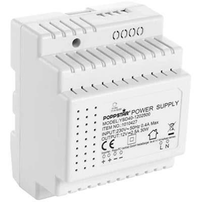 Abbildung von Poppstar Netzteil für Hutschiene 12V DC 2,5A 30 W (Input 100 240 V AC 50/60 Hz) DIN Rail 12 Trafo Hutschienen 78 * 92 61mm
