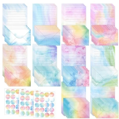 Abbildung von LPAMABA 160 Stück A5 Aquarell Briefpapier mit Umschlag Briefbogen Briefumschläge bunt Schreibpapier 60 Sticker für Hochzeitseinladungen Mädchen
