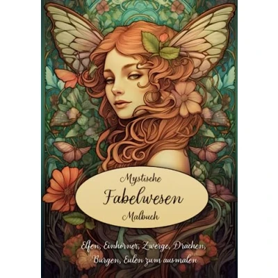 Abbildung von Mystische Fabelwesen Malbuch: Elfen, Einhörner, Zwerge, Drachen, Burgen, Eulen, Prinzessinnen zum ausmalen