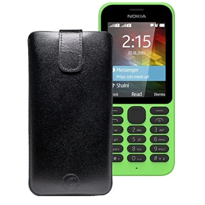 Abbildung von Original Favory Etui Tasche für / Nokia 215 Dual SIM Leder Handytasche Ledertasche Schutzhülle Case Hülle Lasche mit Rückzugfunktion* in Schwarz