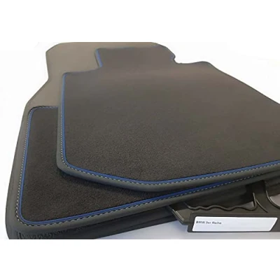 Abbildung von Fußmatten passend für 3er BMW G20 G21 M3 Premium Velours Automatten Matten Original Qualität 4 teilig, Ziernaht Blau