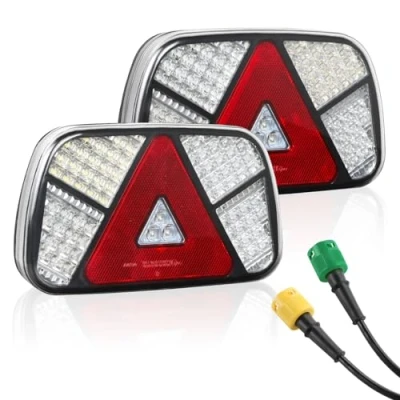 Abbildung von Qiping 12V/24V Rückleuchten Anhänger,LED Rücklichter Beleuchtung mit 2x6 polig 30cm Kabelsatz,7 Funktion Rückleuchten,für Wohnwagen/RV/LKW/Anhänger